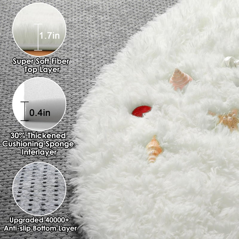 ONASAR Cream White Round Area Rugs 6ft, Fluffy Soft Bedroom Circle Rug Floor Mat for Kids Girls Boys Teen Room, Fuzzy Plush Shaggy Carpet for Baby Nursery Living Room Playroom Dorm Home Decor - Image 2